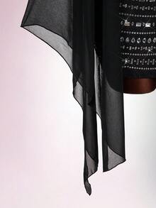 Amplova 两件套女士缎面露背修身甜美连衣裙套装，背部饰有水钻，闪亮水钻点缀裙摆，适合派对、秋冬季穿着。 - 黑色 - 查看 7