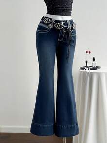 Elamini Women's Casual Low-Waist Flare Jeans - Blue - View 4