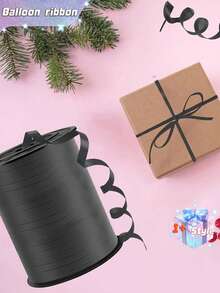 SHEIN 1 Rolle, 250 Meter schwarzes Lockenbandband zum Geschenkverpacken, Ballonband, Hochzeit, Geburtstag - Metallisch glänzende Schleife für Sträuße und Blumenpapier zum Verpacken an Valentinstag, Valentines Hochzeit, Geburtstag - Schwarz - Übersicht 5