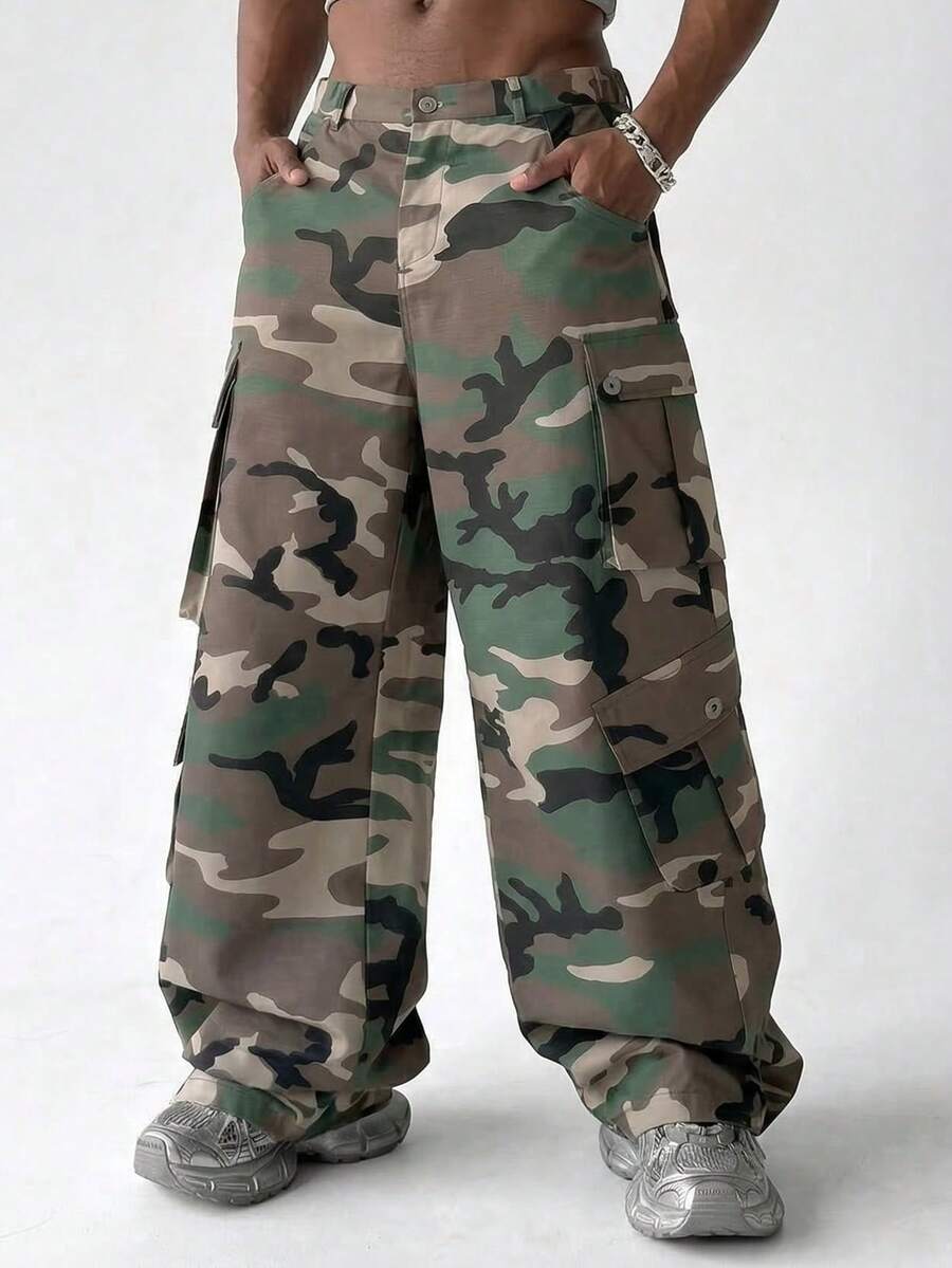 PAVTROS Men's Camouflage Cargo Pants, Military Green Camo Tactical Trousers, Multi-Pocket Fashionable Casual Pants - Army Green - View 1