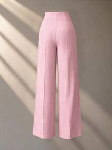 Elenzga 女士时尚高腰单扣装饰飘逸阔腿裤，适合日常穿着、婚礼、晚宴、通勤、毕业派对、节日、假期、约会、聚会、万圣节、圣诞节、新年、感恩节、婚礼等场合。 - 粉色 - 查看 4