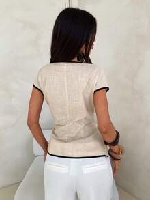 Siren Gaze Áo kiểu nữ cổ thuyền tay ngắn thắt eo - Màu be - Xem 2