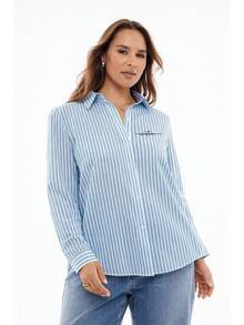 SHEIN EZwear 大码女式休闲长袖翻领纽扣衬衫 - 彩色 - 查看 5