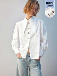 Maija 尖领纽扣前襟衬衫，长袖上衣，适合工作场合、圣帕特里克节、复活节、夏季、复活节派对、海滩度假、夏季外出、毕业典礼等场合，女士休闲衬衫。 - 白色 - 查看 6