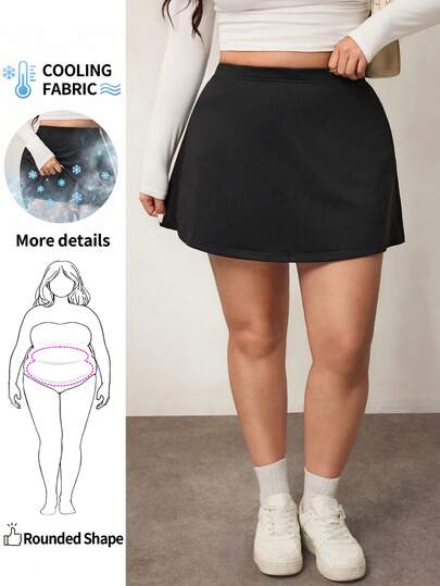 Enliva Plus-Size Women's Solid Color Basic Black A-Line Casual Mini Skirt (With Leggings), Suitable For Curvy Figures / Cool And Stretchy Fabric For Summer.