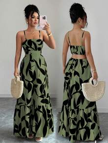 Rafferiza Petite Đầm nữ thanh lịch in hoa với dây đeo mảnh. - xanh xám - Xem 1