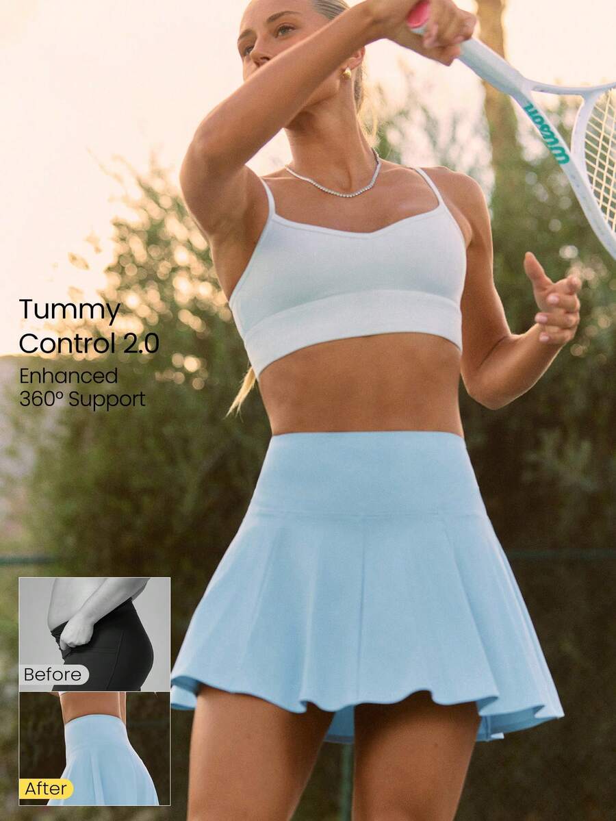 GLOWMODE Ace Every Move Tummy Control 2.0 Quick-Dry Sun Protection Built-In Shorts Non-Slip Grips Tennis Mini Skirt Tennis Golf Pickleball Daily Casual Wear - Baby Blue - View 1