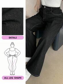 Dazy Plus 深色水洗宽松直筒长牛仔裤，四季皆宜 - 黑色 - 查看 7