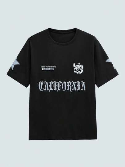 Modcrash Men's Casual Fashionable Street Printed Loose Fit Breathable Short Sleeve T-Shirt, Summer