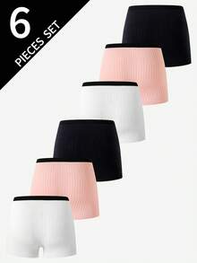 6pcs Teen Girls Minimalist Solid Color Pure Cotton Summer Simple Shorts Ribbed Knit Shorts - Multicolor - View 2
