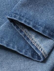 Livesso Đầm denim cotton không tay dáng rộng, màu trơn, kiểu dáng thường ngày dành cho nữ, màu xanh dương. - Màu xanh lam - Xem 3