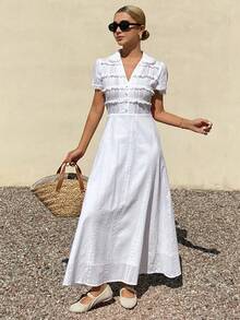 Livesso Textured Waist-Cinching Midi Dress For Women, Suitable For Vacation Sundress Summer Boho - Beige - View 3