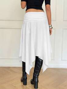 Aloruh 女士纯白色100%纯棉中长裙，不对称前短后长裙摆设计 - 复古Y2K波西米亚风，完美适用于西部音乐节、海岛风复古装扮、海滨度假、春假、海滩游轮、音乐会、婚礼宾客、城市旅行、假日穿着，优雅的春夏造型 - 彩色 - 查看 7