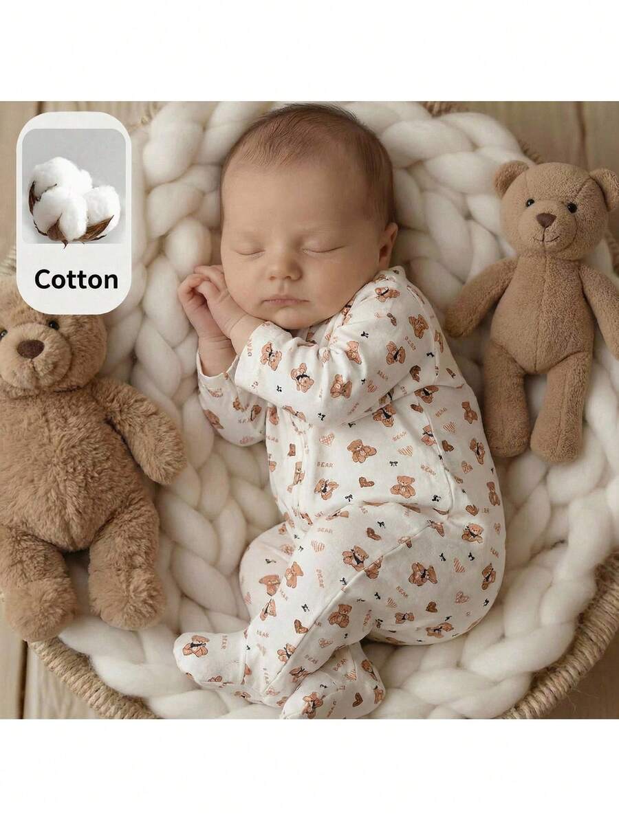 Loomiva Newborn Baby Girl Cartoon Bear Pattern Knitted Soft Crew Neck Long Sleeve Romper - Blue - View 1