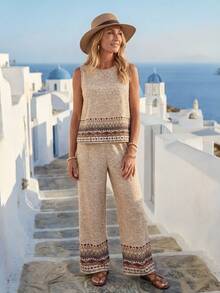 EMERY ROSE Bộ đồ hai mảnh phong cách retro dành cho nữ: áo không tay cổ tròn và quần dài. - Nhiều màu - Xem 6