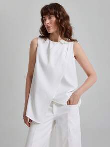 Ontre 2026夏季新款不对称下摆吊带背心，适合春夏季节的都市通勤、度假、海滩、音乐节等场合。休闲、简约、优雅简约的女士夏季连衣裙，女士度假装扮 - 白色 - 查看 1