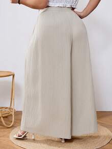 SHEIN CURVE+ Curve 尺码 US22 音乐节、海滨度假、波西米亚风女士夏季宽松纹理休闲度假阔腿裤 - 卡其色 - 查看 2