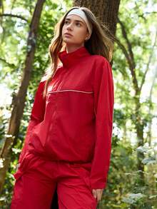 Exploreva Women's Casual Windbreaker Jacket - Red - View 1