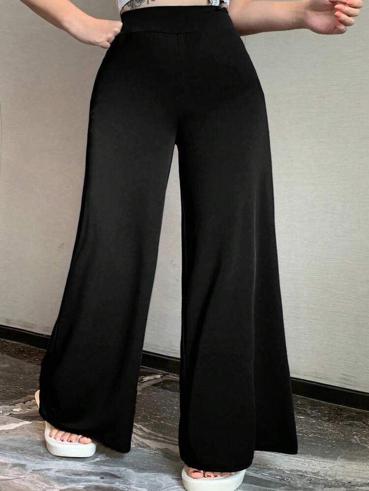 Dazy Plus Solid Color Elastic Waist Flare Leg Knit Casual Pants