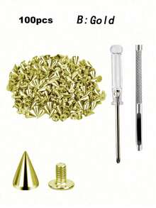 SHEIN Pack Of 100 Punk Rivets Screwdriver Punching Tool,7 X 10 Mm, Rustproof Decorative Rivets, Clothing Screw Rivets, DIY Rivets, Screw-On Rivets, Metal Gothic Spikes, Decorative Rivets, Pointed Rivets For Bags, Clothes, Shoes - Multicolor - View 14