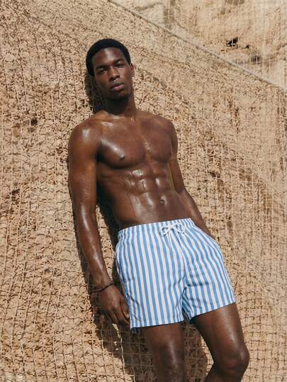 ZELFYO 度假抽繩 口袋條紋男士泳裤