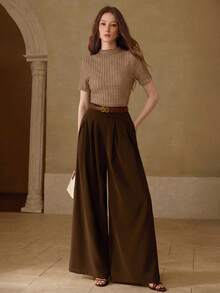 MOTF PREMIUM 女士浪漫纹理短袖T恤，春夏款 - 卡其色 - 查看 6