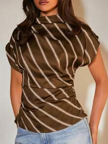 COSMINA Women's Elegant Striped Blouse, Versatile For Commuting And Office Wear, All Seasons - Brown - View 6