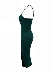 Franclia Đầm midi ôm sát gợi cảm màu trơn thời trang dành cho nữ - Màu xanh lá cây đậm - Xem 5