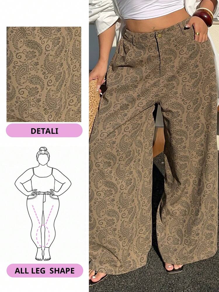 Dazy Plus Floral Print Loose Straight Leg Casual Long Pants For Plus Size Women