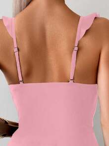 Swim Basics Conjunto de tankini de unicolor sexy para mujer, verano - Rosa - Ver 5