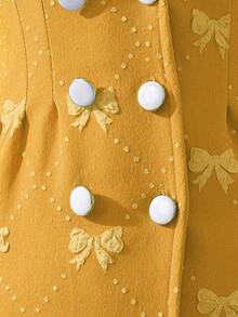 Souflis Souflis Baby Girls' Dreamy Yellow Bow Textured Elegant Classic Dress With Beret Hat - Yellow - View 6