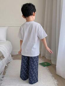 Dazy Kids 男童宽松圆领短袖休闲夏季睡衣 - 藍白色 - 查看 2
