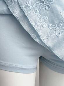 Elamini Women's Sweet Summer Embroidered Tiered Asymmetrical Design Ruffle Hem Skirt, Vacation Style Blue Mini Skirt, Suitable For Valentine's Day, Dates, Beach, Parties, Music Festivals - Blue - View 6