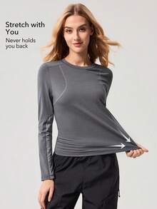 OutZeal Áo thun nữ ngoài trời, chất liệu mềm mại, co giãn, tay dài, ôm sát, thích hợp cho tập luyện thể thao ngoài trời. - Xám - Xem 2