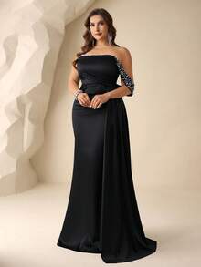 Coutiva 大码女式拼接仿珍珠装饰优雅正式晚礼服（缀饰繁复） - 黑色 - 查看 6