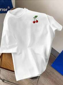 Manfinity Joysei 1. 樱桃刺绣宽松短袖休闲上衣，男女通用\N2. 图案T恤，男士\N3. 图案T恤，女士\N4. 女士休闲夏季衬衫\N5. 男士休闲衬衫 - 彩色 - 查看 3