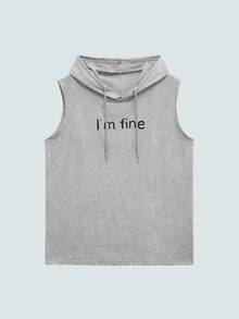 Modcrash 1pc Printed Sleeveless Men's Casual Sports Hooded Tank Top, Summer - Grey - View 1