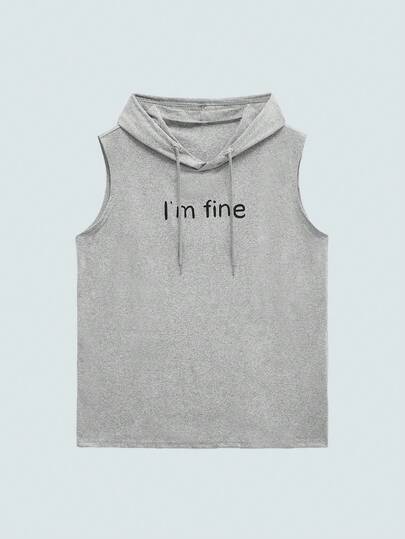 Modcrash 1pc Printed Sleeveless Men's Casual Sports Hooded Tank Top, Summer