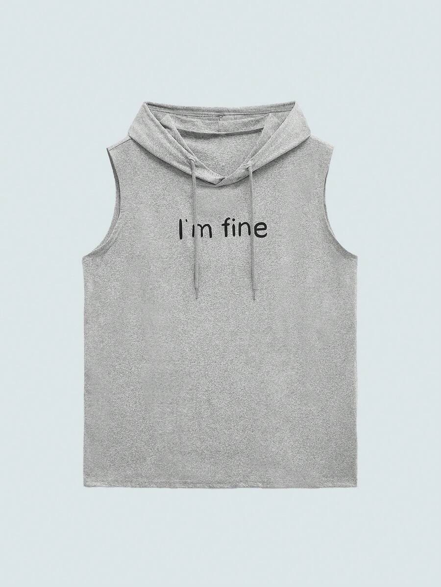 Modcrash 1pc Printed Sleeveless Men's Casual Sports Hooded Tank Top, Summer - Grey - View 1