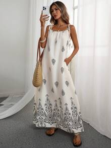 女士休闲度假印花吊带连衣裙，夏季波西米亚风连衣裙，女士休闲长裙，度假装，女士度假连衣裙，长款太阳裙，夏季休闲连衣裙，太阳裙，女士长裙，夏季女士连衣裙，女士夏季服装，女士沙滩裙，女士休闲连衣裙，女士太阳裙，女士休闲夏季连衣裙，女士波西米亚风连衣裙，女士长款太阳裙 - 杏色 - 查看 3