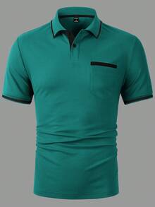 Calvornis Kemeja Polo Pria Kasual dengan Saku Warna Kontras, Formal, dan untuk Acara Khusus - Hijau - View 6