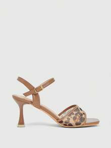 CUCCOO SZL 女士豹纹网眼露趾踝带凉鞋，时尚、优雅、舒适又性感，春夏款 - 咖啡棕 - 查看 3