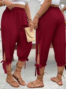 EMERY ROSE Plus Size High Waist Drawstring 7/8 Pants, Spring/Summer - Redwood - View 1