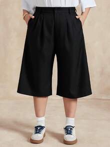 Dazy Plus Quần short Bermuda dáng rộng thoải mái cho nữ cỡ lớn, màu trơn, xuân/hè - màu đen - Xem 3