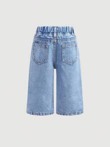 SHEIN Baby/Toddler Boys' Aqua Blue Summer Street Life Casual Graphic Street Fashion Y2k Distressed Letter Print Ripped Frayed Loose Fit Denim Baggy Jeans - Light Wash - View 8