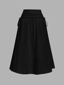 SHEIN MOD Women's Casual Versatile Solid Color Skirt - Black - View 3