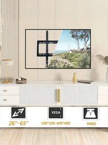 1Set, Fixed Wall Mount TV Bracket, For 26-63" TVs, Slim TV Wall Bracket, For Flat Or Curved TV Monitors Up To 66 LBS - Black - View 3