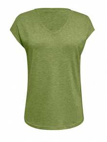 EMERY ROSE Solid Color V-Neck Raglan Sleeve Casual Summer Top - Green - View 3