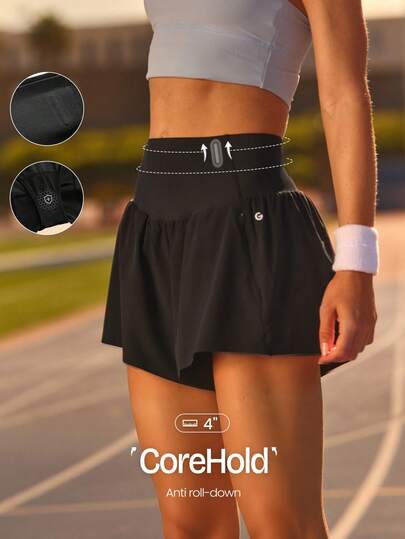 GLOWMODE 4" VitalSwift Chase Every Mile High-Rise Anti-Roll Tummy Control Lightweight Quick-Dry Odor Control Built-In Briefs Running Shorts Training Tennis Jogging Running Workout Gym Wear
