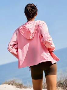 WanderVale Women's Outdoor Solid Color Hooded Lightweight Jacket - Pink - View 2